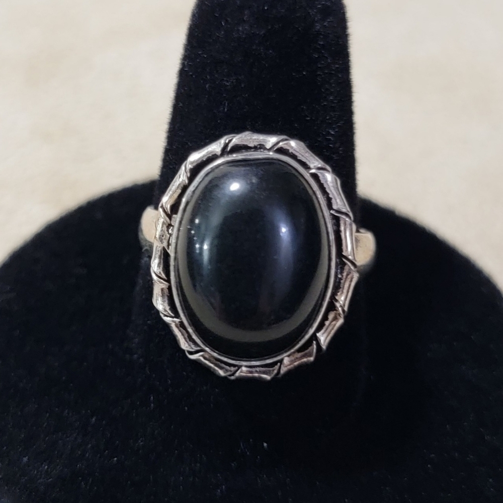 925 Sterling Silver Handmade Oval Black Onyx Ring Size 8.75